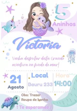 Convite de Aniversário Sereia Fofa para Editar Online