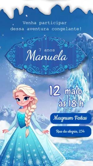 Convite de Aniversário Frozen com a Elsa para Editar Online