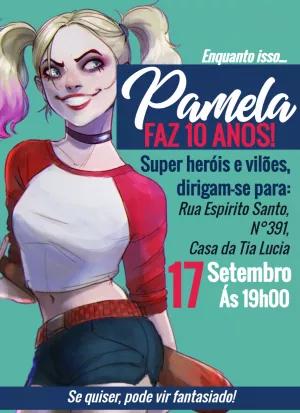Convite Aniversário Arlequina para Editar e Enviar Online