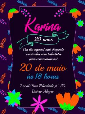 Convite de Aniversário Neon Floral para Editar Online