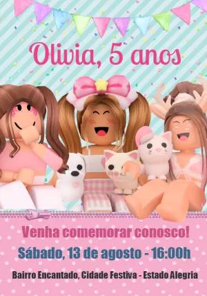 Convite de Aniversário Roblox Menina Rosa para Editar Online
