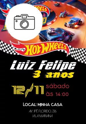 Convite de Aniversário Hot Wheels com Foto para Editar Online