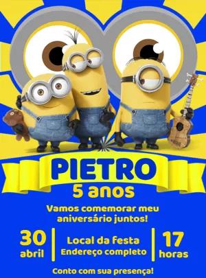 Convite Aniversário Minions Editável Online para Imprimir