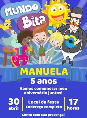 Convite Aniversário Mundo Bita com Personagens para Editar Online