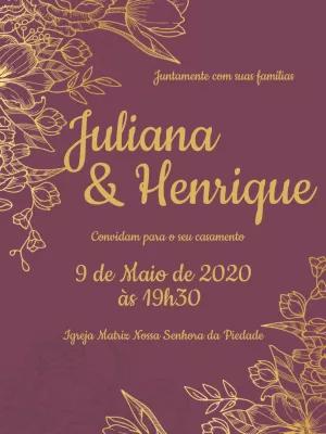 Convite de Casamento Floral Dourado para Editar Online