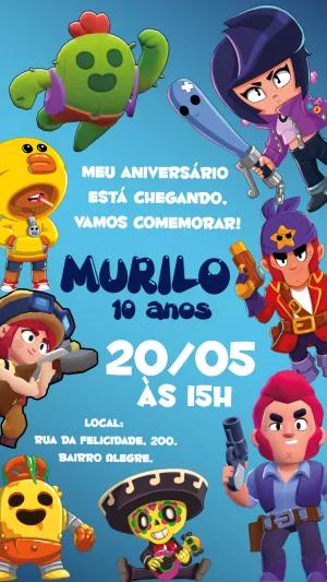 Convite de Aniversário Brawl Stars com Personagens para Editar