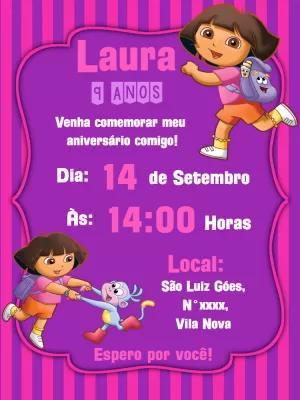 Convite de Aniversário Dora Aventureira para Editar Online