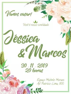Convite de Casamento Floral Verde Aquarela para Editar Online