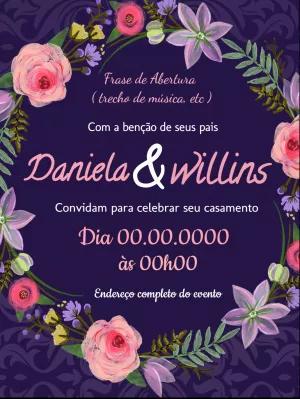 Convite de Casamento Floral Rústico para Editar Online