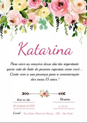 Convite de 15 Anos Floral Aquarela para Editar Online