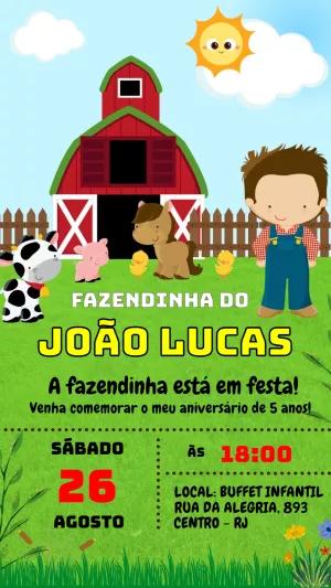 Convite Aniversário Fazendinha Menino para Editar Online