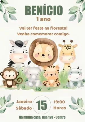 Convite Aniversário Safari com Animais para Editar Online