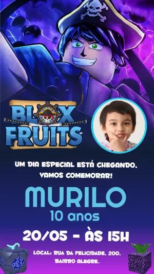 Convite Aniversário Blox Fruits com Foto para Editar Online