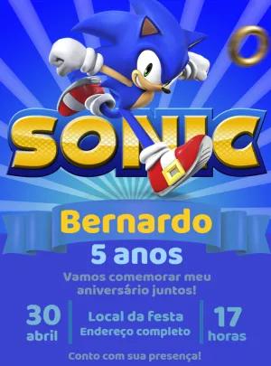 Convite de Aniversário Sonic Editável Online para Imprimir