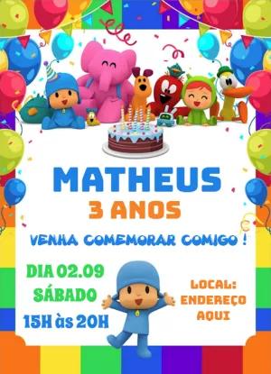 Convite de Aniversário Pocoyo e sua Turma para Editar Online