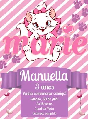 Convite Aniversário Gatinha Marie para Editar Online