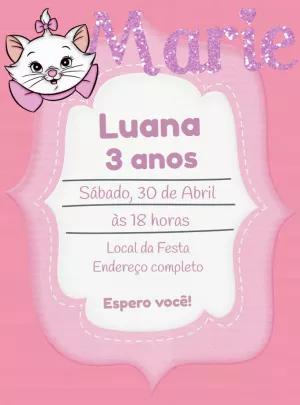 Convite de Aniversário Gatinha Marie para Editar Online