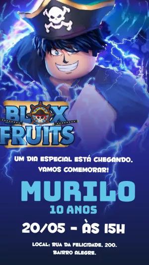 Convite de Aniversário Blox Fruits com Personagem para Editar