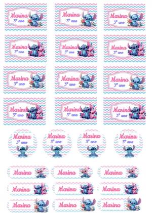 Etiqueta Escolar Stitch e Angel com Personagens para Editar