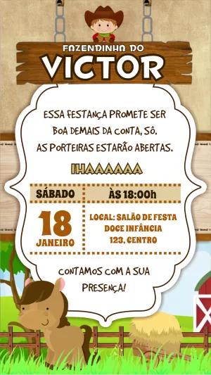 Convite Aniversário Fazendinha com Cavalo para Editar Online