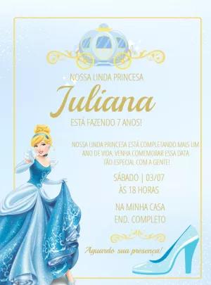 Convite Aniversário Cinderela Princesa para Editar Online