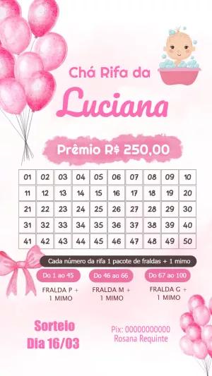 Convite Chá Rifa de Menina com Balões Rosa para Editar Online