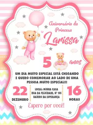 Convite Aniversário Ursinha Baloeira para Editar Online