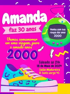 Convite de Aniversário Anos 2000 Retrô para Editar Online