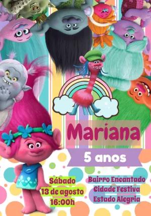 Convite de Aniversário Trolls Colorido para Editar Online