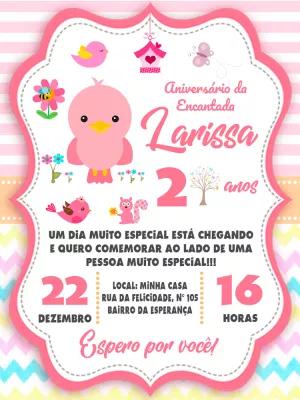 Convite Aniversário Jardim Encantado com Passarinhos para Editar