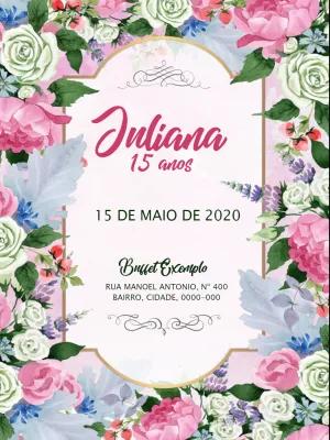 Convite de 15 Anos Floral Delicado para Editar Online