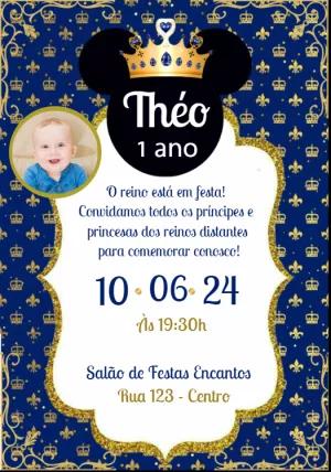 Convite Aniversário Mickey Realeza com Foto para Editar Online