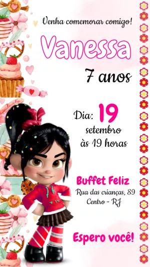 Convite de Aniversário Vanellope Detona Ralph para Editar