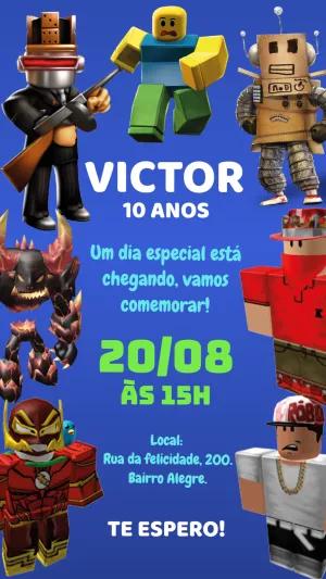 Convite de Aniversário Roblox com Personagens para Editar Online