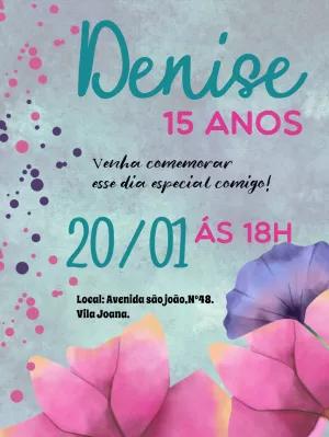 Convite de 15 Anos Floral Aquarela para Editar Online