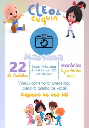 Convite Aniversário Cleo & Cuquin com Foto para Editar