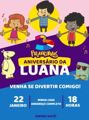 Convite Aniversário 3 Palavrinhas com Personagens para Editar