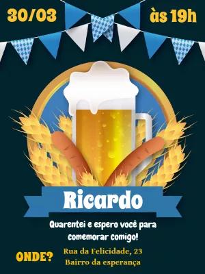 Convite de Aniversário Tema Cerveja para Editar Online
