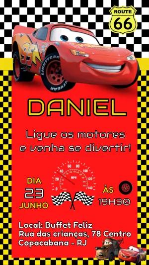 Convite Aniversário Carros Relâmpago McQueen para Editar