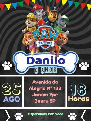 Convite de Aniversário Patrulha Canina para Editar Online