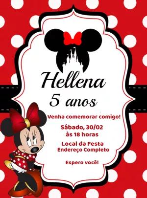Convite de Aniversário Minnie Mouse Vermelha para Editar Online