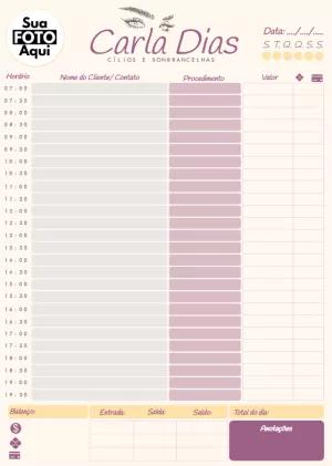 Agenda Diária para Cílios e Sobrancelhas Editável Online