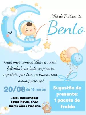Convite Chá de Fraldas Menino na Lua e Estrelas para Editar