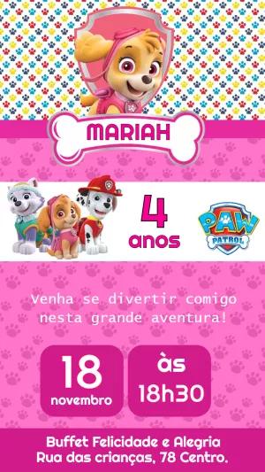 Convite de Aniversário Patrulha Canina Menina para Editar