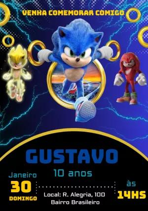 Convite de Aniversário Sonic Filme para Editar Online