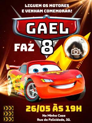 Convite Aniversário Carros com Foto para Editar Online