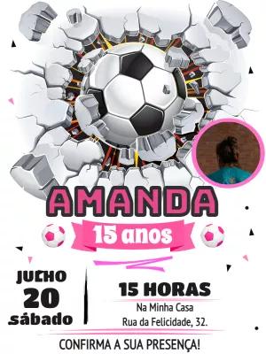 Convite Aniversário Futebol Menina com Foto para Editar