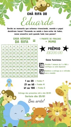 Chá Rifa Safari com Animais Fofos para Editar e Imprimir