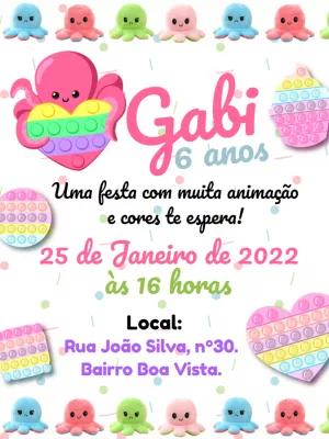 Convite de Aniversário Pop It e Polvo para Editar Online