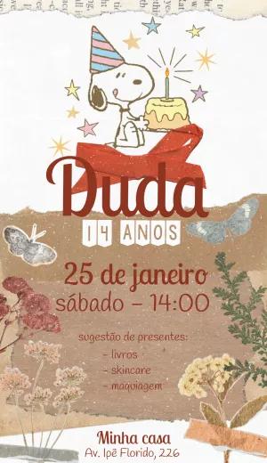 Convite Aniversário Snoopy Scrapbook para Editar Online